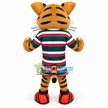Green-eyed Little Tiger In Striped Suit Mascot Costume Green-eyed Little Tiger In Striped Suit Mascot Costume