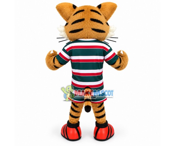 Green-eyed Little Tiger In Striped Suit Mascot Costume Green-eyed Little Tiger In Striped Suit Mascot Costume