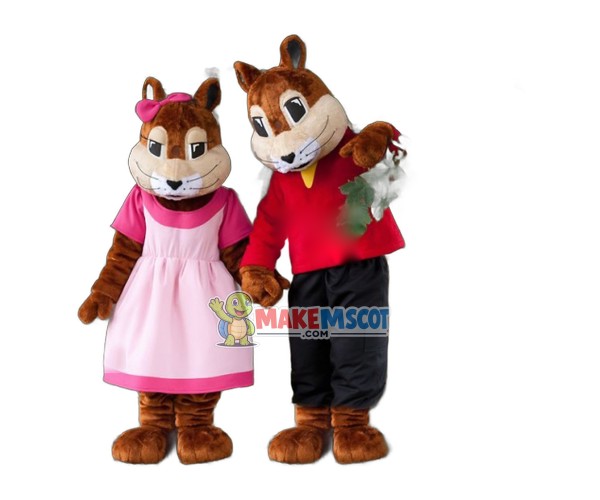 Loving Squirrel Couple In the Forest Mascot Costume Loving Squirrel Couple In the Forest Mascot Costume