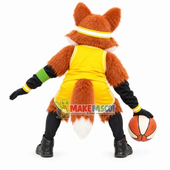 Green-eyed Thunder Fox Playing Basketball Mascot Costume