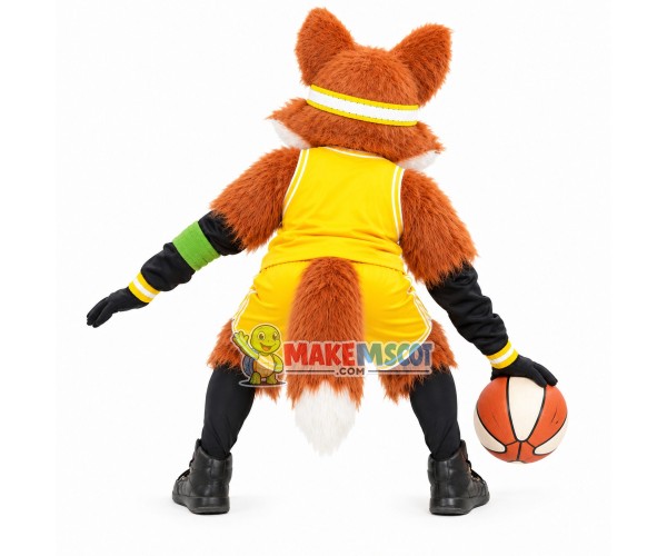 Green-eyed Thunder Fox Playing Basketball Mascot Costume