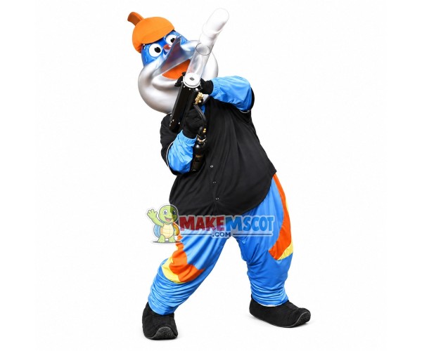 Blue Doll Firing the Starting Gun Mascot Costume Blue Doll Firing the Starting Gun Mascot Costume