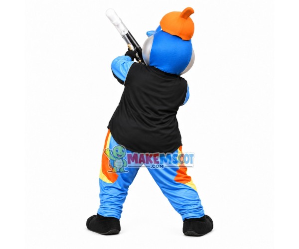 Blue Doll Firing the Starting Gun Mascot Costume Blue Doll Firing the Starting Gun Mascot Costume