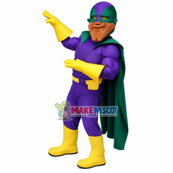 Purple Superhero With Dollar Badge Mascot Costume