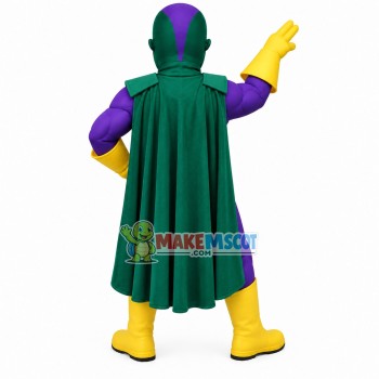 Purple Superhero With Dollar Badge Mascot Costume
