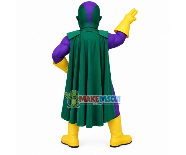 Purple Superhero With Dollar Badge Mascot Costume