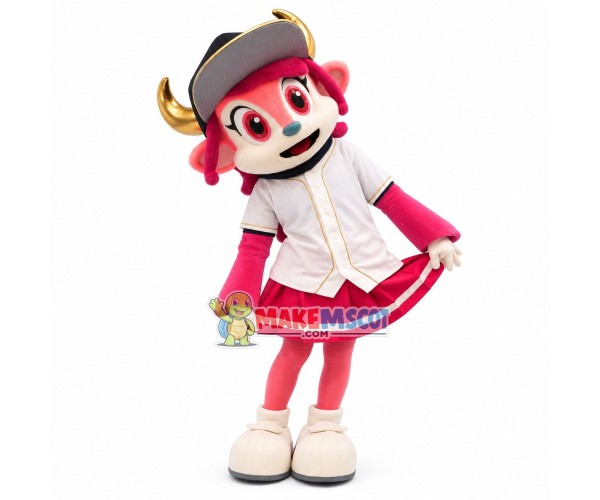 Baseball Baby Pink Cow In Pleated Skirt Mascot Costume