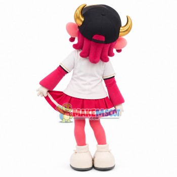 Baseball Baby Pink Cow In Pleated Skirt Mascot Costume Baseball Baby Pink Cow In Pleated Skirt Mascot Costume