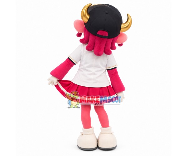 Baseball Baby Pink Cow In Pleated Skirt Mascot Costume Baseball Baby Pink Cow In Pleated Skirt Mascot Costume