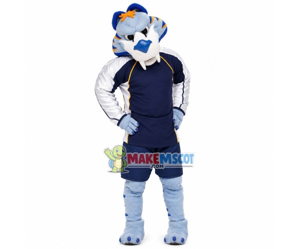 The Majestic Light Blue Tiger Racer Mascot Costume The Majestic Light Blue Tiger Racer Mascot Costume