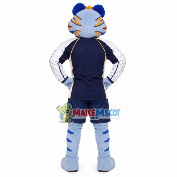 The Majestic Light Blue Tiger Racer Mascot Costume The Majestic Light Blue Tiger Racer Mascot Costume