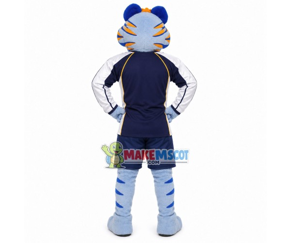 The Majestic Light Blue Tiger Racer Mascot Costume The Majestic Light Blue Tiger Racer Mascot Costume