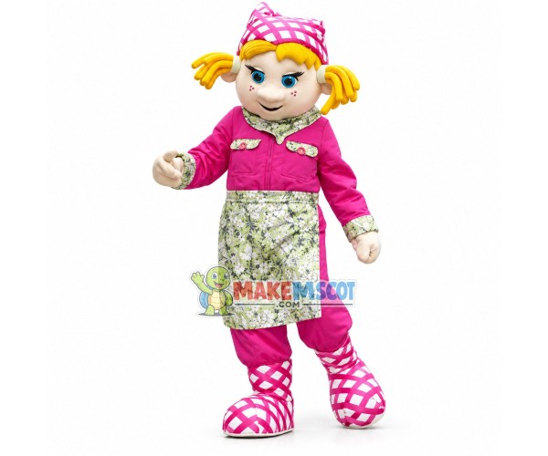 Foreign Waiter With Golden Double Ponytail Mascot Costume