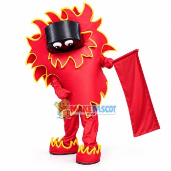 Flame Doll Carrying Red Flag Mascot Costume Flame Doll Carrying Red Flag Mascot Costume