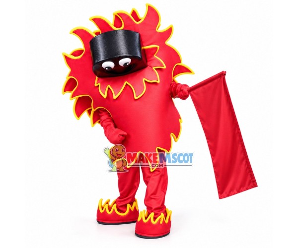 Flame Doll Carrying Red Flag Mascot Costume Flame Doll Carrying Red Flag Mascot Costume