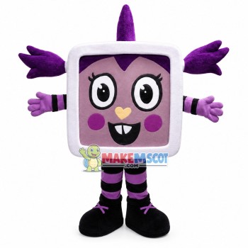Square Head Doll With Purple Pigtails Mascot Costume