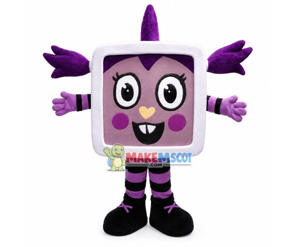 Square Head Doll With Purple Pigtails Mascot Costume Square Head Doll With Purple Pigtails Mascot Costume
