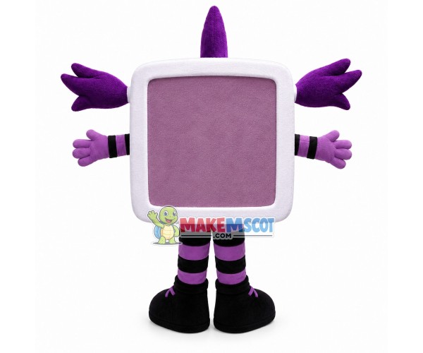 Square Head Doll With Purple Pigtails Mascot Costume Square Head Doll With Purple Pigtails Mascot Costume