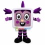 Square Head Doll With Purple Pigtails Mascot Costume