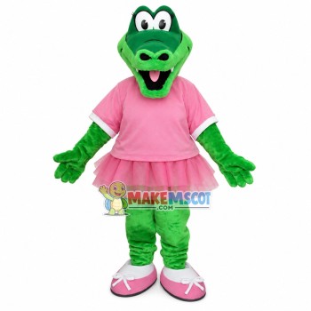 Slim Crocodile Wearing Dress of Gym Mascot Costume