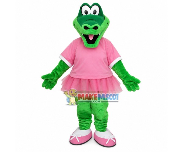 Slim Crocodile Wearing Dress of Gym Mascot Costume