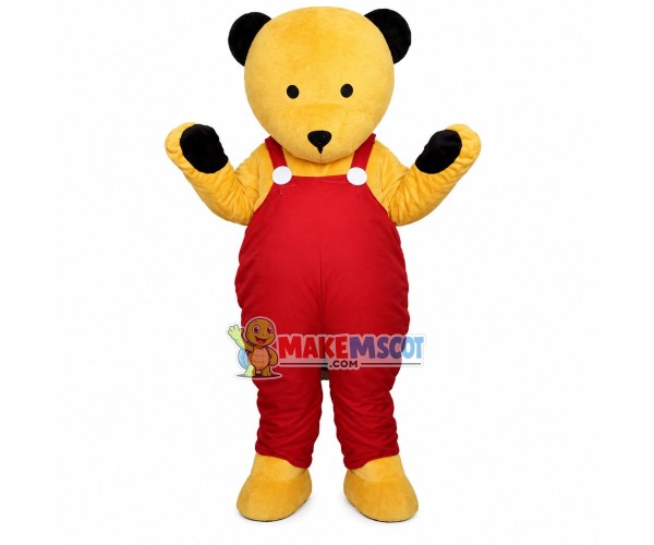 Palm Bear In Red Overalls Mascot Costume Palm Bear In Red Overalls Mascot Costume