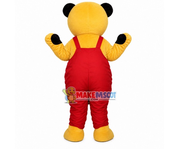 Palm Bear In Red Overalls Mascot Costume Palm Bear In Red Overalls Mascot Costume
