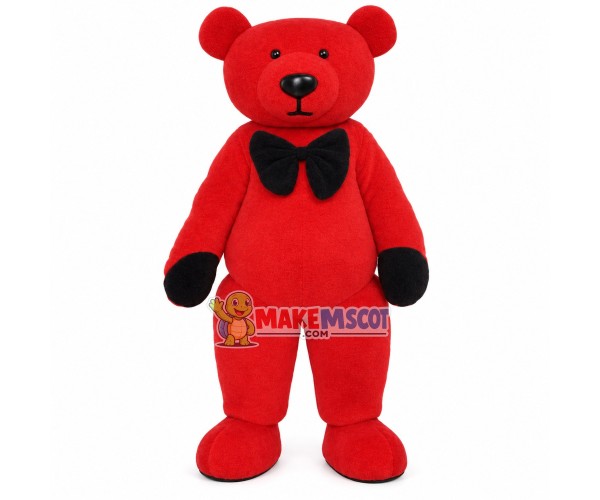 Red Teddy Bear With Tie Mascot Costume Red Teddy Bear With Tie Mascot Costume
