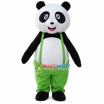 Likable Panda With Green Pants Mascot Costume Likable Panda With Green Pants Mascot Costume
