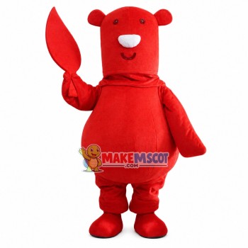 Red Long-headed Bear Holding Leaf Mascot Costume