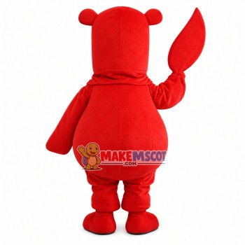 Red Long-headed Bear Holding Leaf Mascot Costume Red Long-headed Bear Holding Leaf Mascot Costume