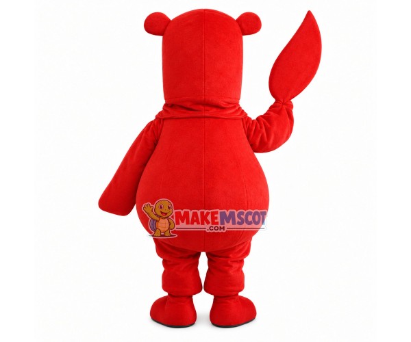 Red Long-headed Bear Holding Leaf Mascot Costume Red Long-headed Bear Holding Leaf Mascot Costume