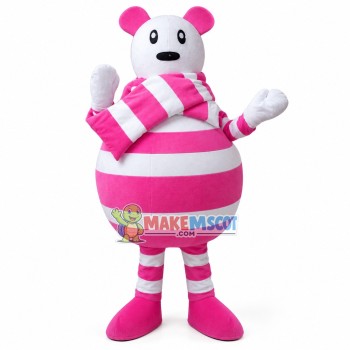 Pink Striped Bear Cartoon Mascot Costume