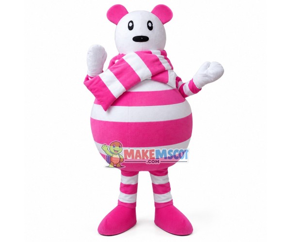 Pink Striped Bear Cartoon Mascot Costume Pink Striped Bear Cartoon Mascot Costume