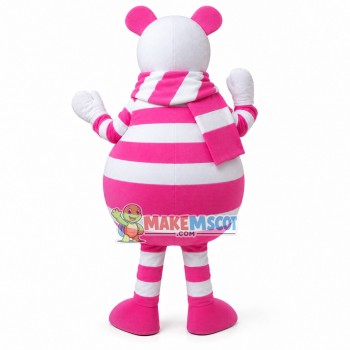 Pink Striped Bear Cartoon Mascot Costume Pink Striped Bear Cartoon Mascot Costume