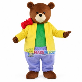 The Father Bear Wearing Yellow Coat Mascot Costume The Father Bear Wearing Yellow Coat Mascot Costume