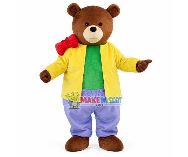 The Father Bear Wearing Yellow Coat Mascot Costume The Father Bear Wearing Yellow Coat Mascot Costume