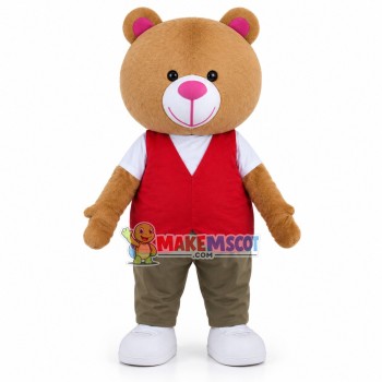 Brown Bear Wearing Red Waistcoat Mascot Costume Brown Bear Wearing Red Waistcoat Mascot Costume