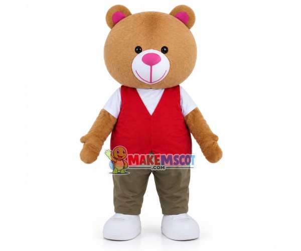 Brown Bear Wearing Red Waistcoat Mascot Costume Brown Bear Wearing Red Waistcoat Mascot Costume