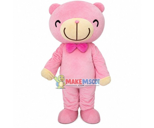 Plush Pink Smiley Bear Mascot Costume