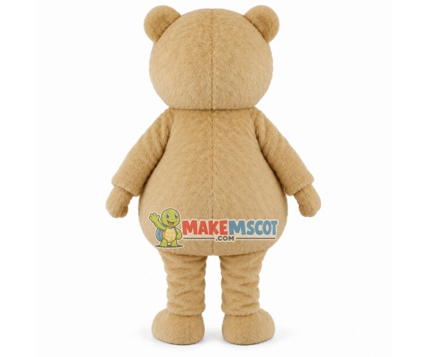 Beige Eyebrow Bear With Tie Mascot Costume