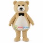 Beige Eyebrow Bear With Tie Mascot Costume