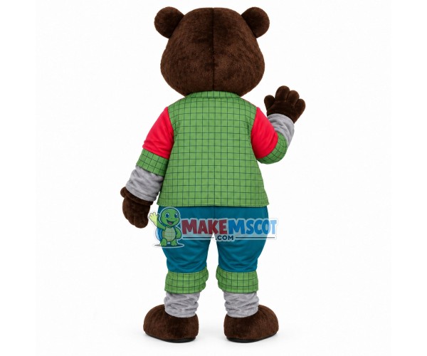 Brown Bear In The Plaid Vest Mascot Costume Brown Bear In The Plaid Vest Mascot Costume