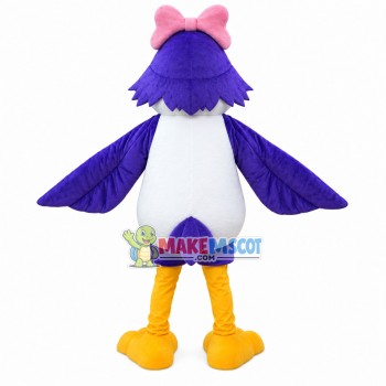 Lively Purple Bird With Pink Bow Mascot Costume Lively Purple Bird With Pink Bow Mascot Costume