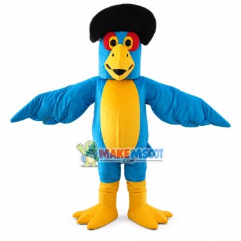 Blue Bird Wearing Hat Mascot Costume