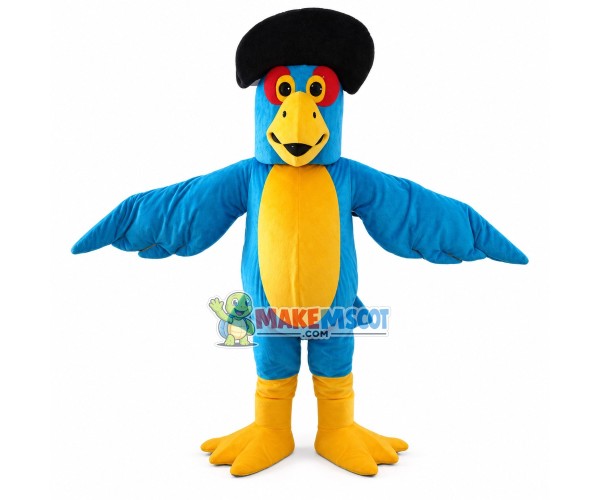 Blue Bird Wearing Hat Mascot Costume