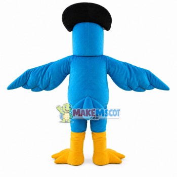 Blue Bird Wearing Hat Mascot Costume