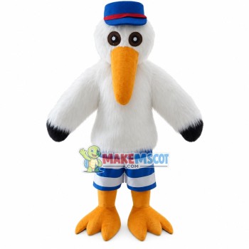 White Furry Bird With Long Beak Mascot Costume White Furry Bird With Long Beak Mascot Costume