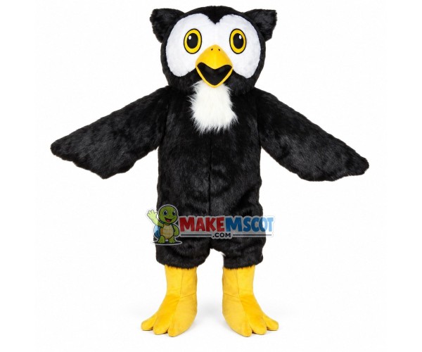 Adult Black Owl With Smooth Fur Mascot Costume