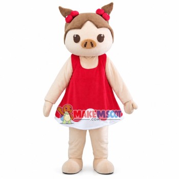 The Pig Sister With Vest Dress Mascot Costume The Pig Sister With Vest Dress Mascot Costume